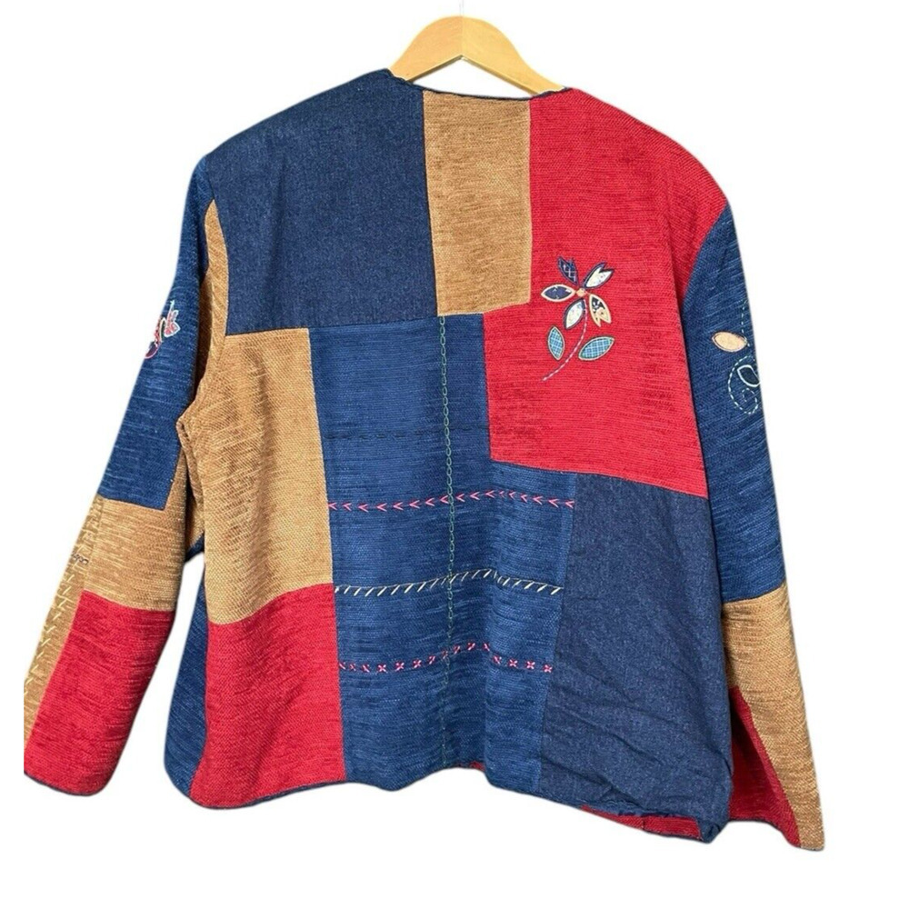 Koret City Blues Embroidered Patchwork Jacket Women 20W Floral Denim Vintage 80s - Picture 2 of 14